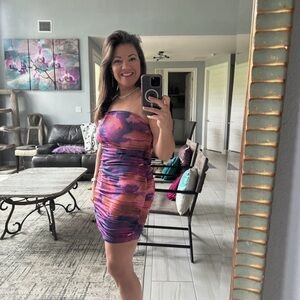 Elegant Multicolor Ruched Strapless Dress